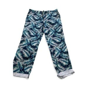 Tropical Leaf Print Stretch Pants